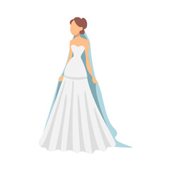 Fototapeta premium Bride in White Wedding Dress Standing as Newlywed or Just Married Female Vector Illustration