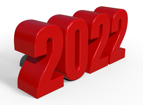 2022 3d illustration. Red 2022 new year text on white background