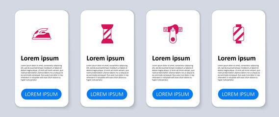 Set Sewing thread on spool, Zipper, and Electric iron. Business infographic template. Vector