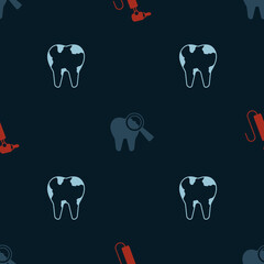 Set Tooth drill, Broken tooth and on seamless pattern. Vector
