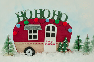 Christmas decoration on the car caravan trailer