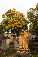 Pere Lachaise cemetery in autumn. Paris, France. All Saints  Day (Toussaint in French) holiday....