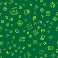 Set line Safe, Scales of justice and on seamless pattern. Vector