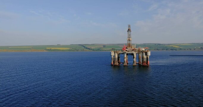 Aerial view of Oil Rig at Cromarty Firth in Invergordon, Scotland, UK