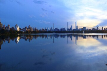 City Skyline Reflecting on Water