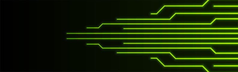 Glowing green neon circuit board lines abstract banner design. Technology vector background