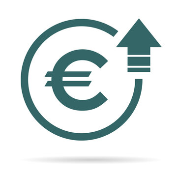 Cost symbol euro increase icon. Vector symbol image isolated on background .