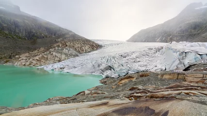 Foto auf Acrylglas Great Rhone glacier melting water lake in canton of Valais, Switzerland. © Fominayaphoto