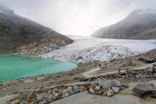 Great Rhone glacier melting water lake in canton of Valais, Switzerland.