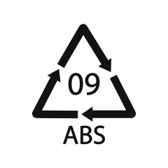 Plastic recycle symbol ABS 9 vector icon. Plastic recycling code ABS 09.