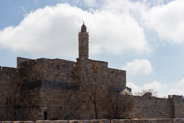 Naklejka premium tower and walls of the old city of jerusalem