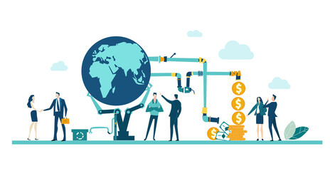 Business people, team working hard on producing new product. Making money, working factory line, new business. 