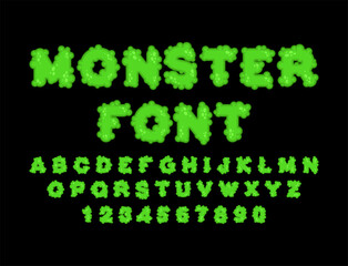 Monster Font. Scary green alphabet letters. vector illustration