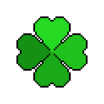 Shamrock pixel art. Clover pixelated. 8bit sign St.Patrick 's Day Irish holiday