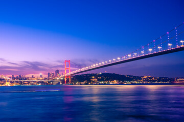 Bosphorus Bridge (July 15 Martyrs Bridge) night views in Istanbul