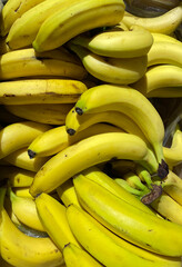 Yellow ripe bananas in the grocery store, healthy tropical fruit
