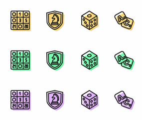 Set line Game dice, Bingo card, Chess and icon. Vector