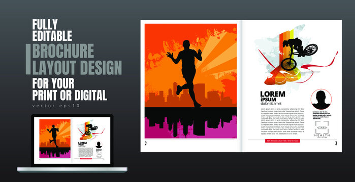 Printing magazine or e-book with sport subject in background, easy to editable vector