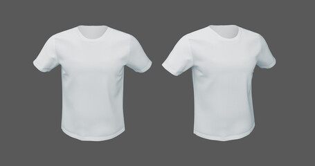 3d render illustration of a white t-shirt layout. Sports, casual empty shirt template front view, side view realistic clothing, textiles for advertising template contrasting background