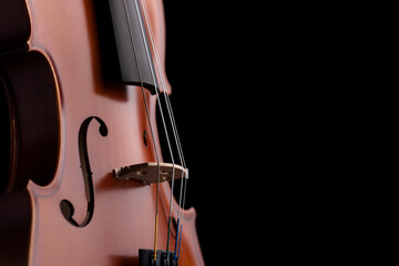 A violin or viola with four strings with a beautiful soft light hitting it on a black background. No.20 © Janisphoto