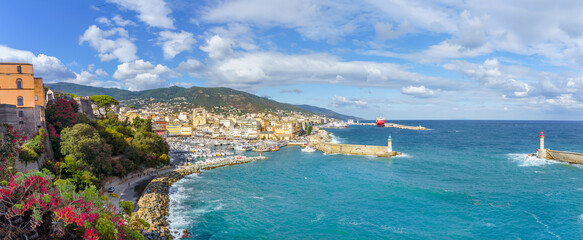 Landscape with Bastia town, Corsica island, France