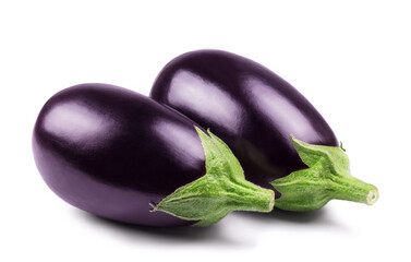 Two ripe eggplant isolated on white. Fresh vegetables.