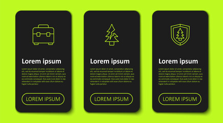 Set line Toolbox, Tree and Shield with tree. Business infographic template. Vector