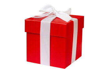 Red gift box isolated on white. Ready for clipping path.