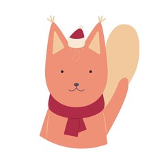 Cute squirrel in a hat and a scarf. Vector illustration for cards, invitations, stickers, t-shirts