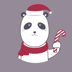 Cute panda in a hat and a scarf. Vector illustration for cards, invitations, stickers, t-shirts