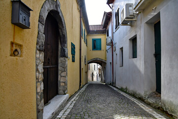 A narrow street in Castel di Sasso, a small village in the mountains of the province of Caserta, Italy.