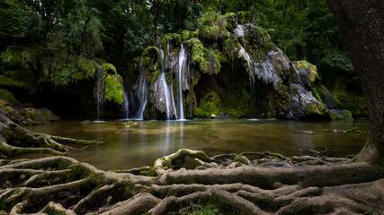 Beautiful waterfall in a forest - obrazy, fototapety, plakaty