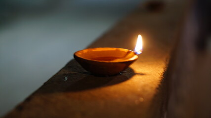 Clay lamp (Lantern) lamps lit during Diwali celebration. 