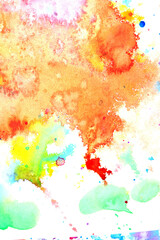 Splash Watercolour Paints on White Paper Abstract Mixed Colours Like Clouds For Background