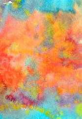 Splash Watercolour Paints on White Paper Abstract Mixed Colours Like Clouds For Background