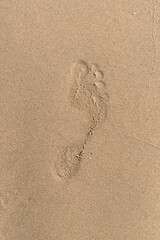 Human right foot imprint on the sand