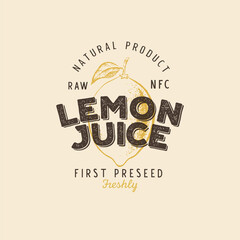 Lemon juice retro vintage textured logotype, badge, label. 