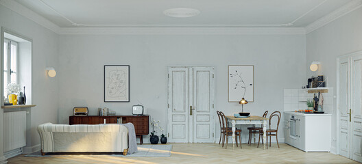 Old vintage retro parisian mid century apartment interior