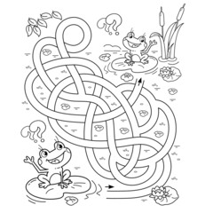 Maze or Labyrinth Game. Puzzle. Tangled road. Coloring Page Outline Of cartoon little frogs. Two fun friends. Coloring book for kids.