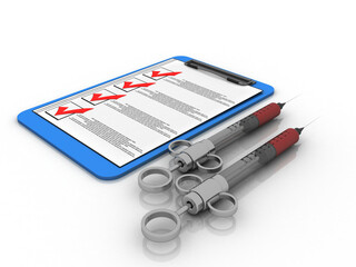 3D illustration Syringe with document
