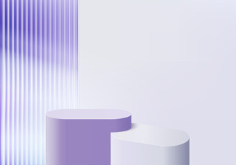 3d background products display podium scene with violet platform. background vector 3d rendering with podium. stand to show cosmetic products. Stage showcase on pedestal display purple studio - obrazy, fototapety, plakaty