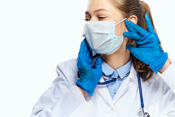 nurse medical mask blue gloves hospital stethoscope