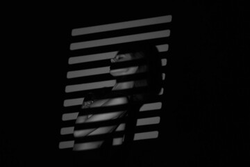 Beautiful girl posing in a photo studio. Shooting with gobo masks