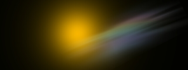 orange light flare and rainbow in dark magic background