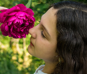 Fototapeta premium girl and peony