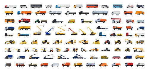 Vector collection of auto special equipment. Heavy industry vehicles. - obrazy, fototapety, plakaty