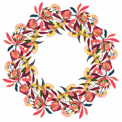 Vector isolated design botanical cute garland floral vignette of protea flowers