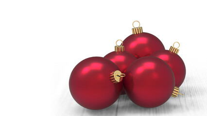 luminous red christmas balls isolated on white with translucent wooden  floor - copy space - 3d illustration rendering