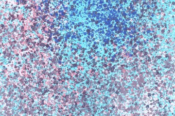 Blue background with colorful drops, confetti, turquoise, purple background with splattered paint, colorful modern backdrop 