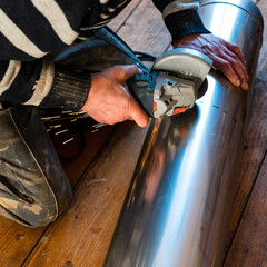 Installation of a pipe for a flue from stainless steel, a pipe with a diameter of two hundred...